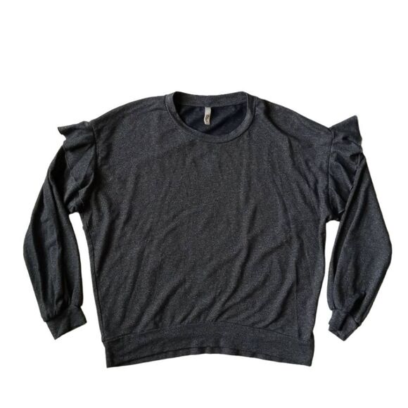 Elan Charcoal Gray Lightweight Ruffle Shoulder Pullover Sweater Women's Medium - Picture 1 of 13